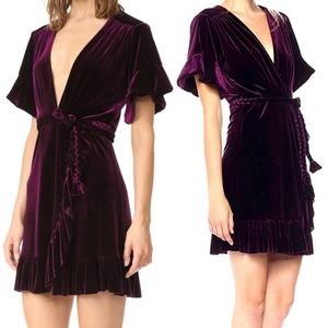 Misa Velvet Wrap Dress Desma Ruffle Rope Belted xs